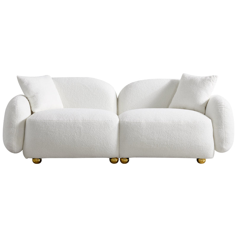 Luxury Cozy Teddy White Upholstered Fabric Couch Sofa, 78" (92485713) - HBG