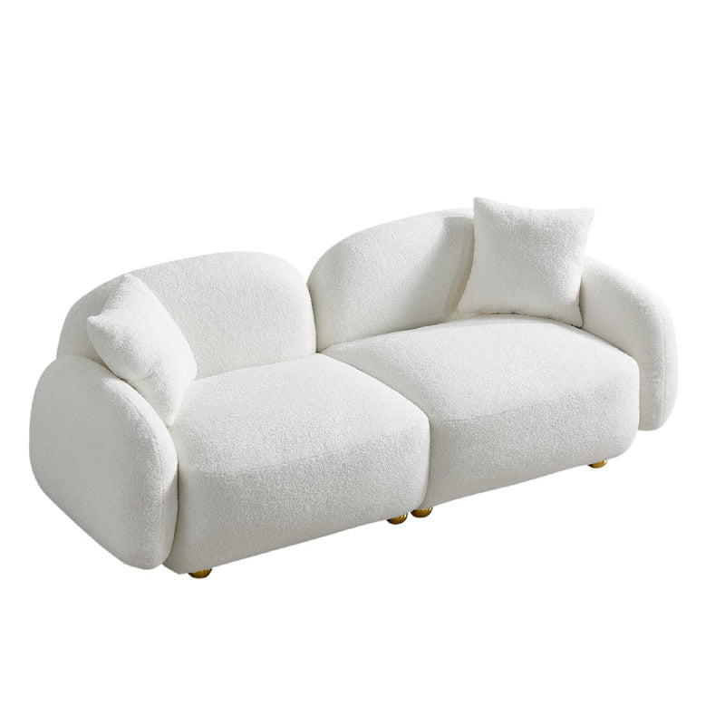 Luxury Cozy Teddy White Upholstered Fabric Couch Sofa, 78" (HBG85713) - HBG