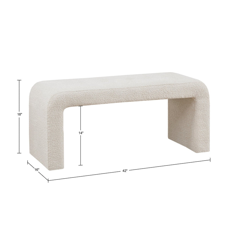 Luxury Cream Boucle Waterfall Bench - Polyester Curved Seat With Smooth Rounded Edges (95381742) - HBG