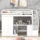 Minimalist Twin Loft Bed Frame With Wardrobe, Desk & Storage Drawers, White (96387541) - HBG