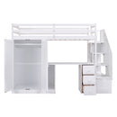 Minimalist Twin Loft Bed Frame With Wardrobe, Desk & Storage Drawers, White (96387541) - HBG