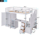 Minimalist Twin Loft Bed Frame With Wardrobe, Desk & Storage Drawers, White (96387541) - HBG