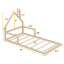 Minimalist Twin Wooden Floor Bed Frame With House Headboard, Natural (96357841) - HBG