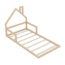 Minimalist Twin Wooden Floor Bed Frame With House Headboard, Natural (96357841) - HBG