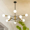 Modern 10-Bulb Black Gold Satellite Chandelier With Ivory Glass Lampshades (96251843) - HBG