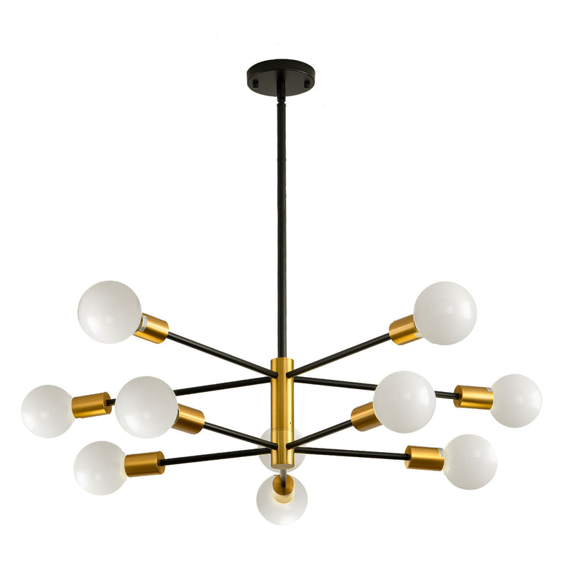 Modern 10-Bulb Black Gold Satellite Chandelier With Ivory Glass Lampshades (96251843) - HBG