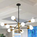 Modern 10-Bulb Black Gold Satellite Chandelier With Ivory Glass Lampshades (96251843) - HBG