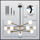 Modern 10-Bulb Black Gold Satellite Chandelier With Ivory Glass Lampshades (96251843) - HBG