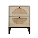 Modern Natural Rattan 2-Drawer Bedside End Table W/ Metal Base, 21" (HBG80147) - HBG