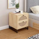 Modern Natural Rattan 2-Drawer Bedside End Table W/ Metal Base, 21" (HBG80147) - HBG