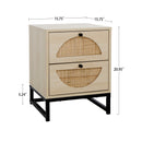 Modern Natural Rattan 2-Drawer Bedside End Table W/ Metal Base, 21" (HBG80147) - HBG