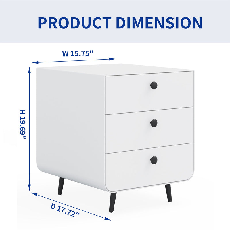 Modern White Steel 3 Drawer Nightstand With Circular Handle, 20 Inch (97428531) - HBG