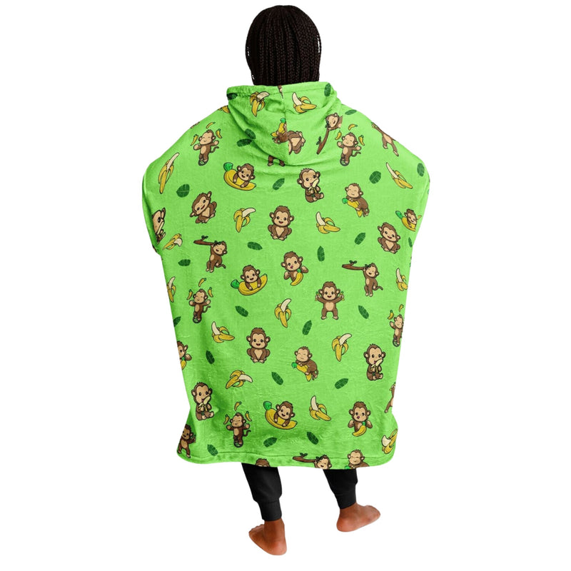 MONKEY SLEEP HOODIE - Premium Soft Polyester Unisize Wearable Snug Hoodie Blanket With Plush Hood - HBG