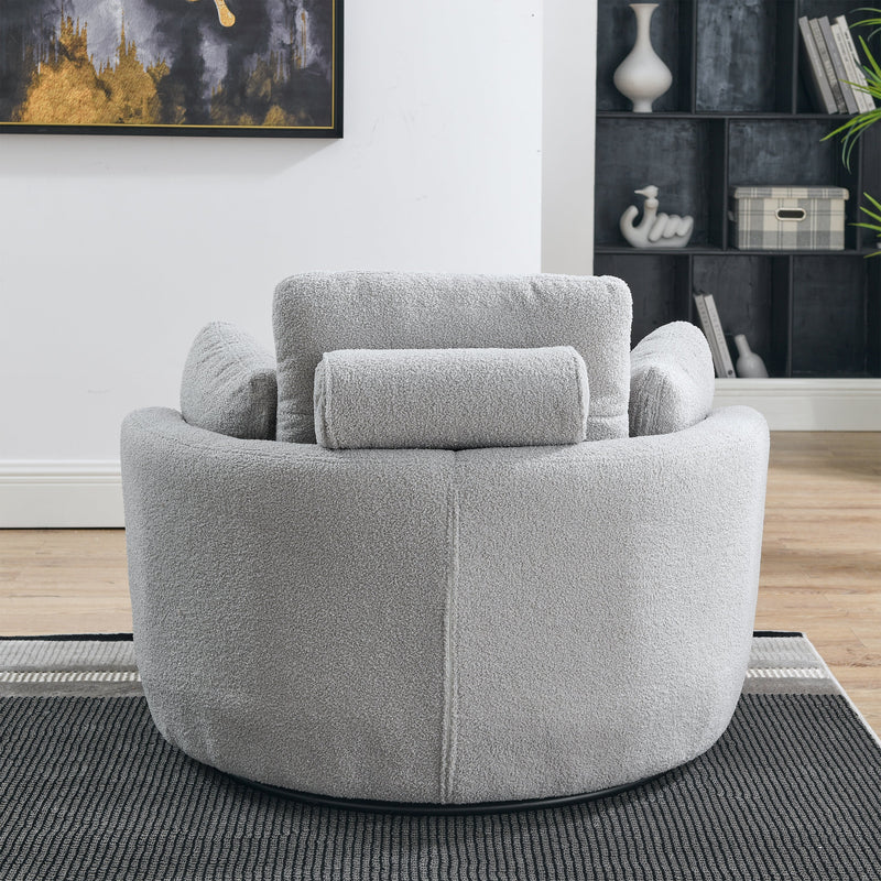 Oversized Gray Teddy Swivel Lounge Chair With Ottoman And Pillows, 39" (97585341) - HBG