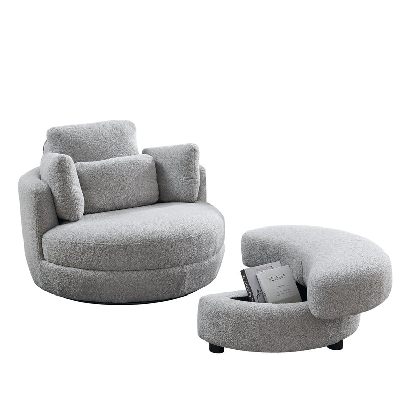 Oversized Gray Teddy Swivel Lounge Chair With Ottoman And Pillows, 39" (97585341) - HBG