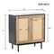 Premium Black Wooden Cabinet With Rattan Doors And Solid Metal Base, 32" (91753482) - HBG