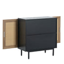 Premium Black Wooden Cabinet With Rattan Doors And Solid Metal Base, 32" (91753482) - HBG