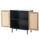 Premium Black Wooden Cabinet With Rattan Doors And Solid Metal Base, 32" (91753482) - HBG