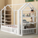 Premium Detachable Twin Wooden House Bed Frame With Shelves, White (96283614) - HBG