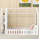 Premium Detachable Twin Wooden House Bed Frame With Shelves, White (96283614) - HBG