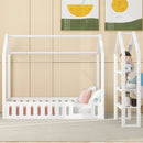 Premium Detachable Twin Wooden House Bed Frame With Shelves, White (96283614) - HBG