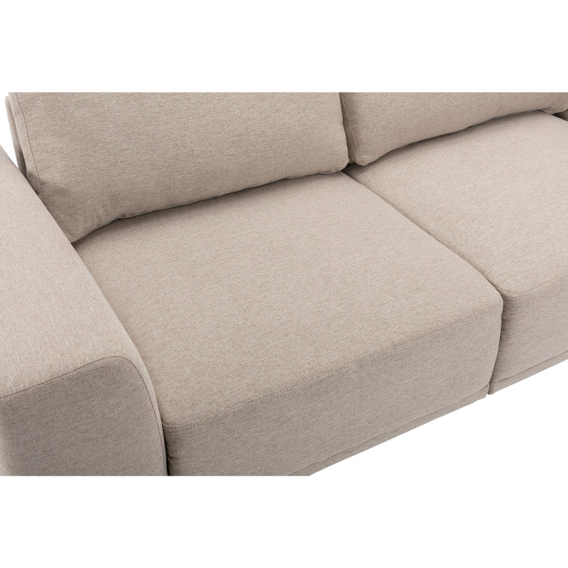 Premium Mid-Century Modern Beige Linen Fabric Loveseat Couch Sofa (93742186) - HBG