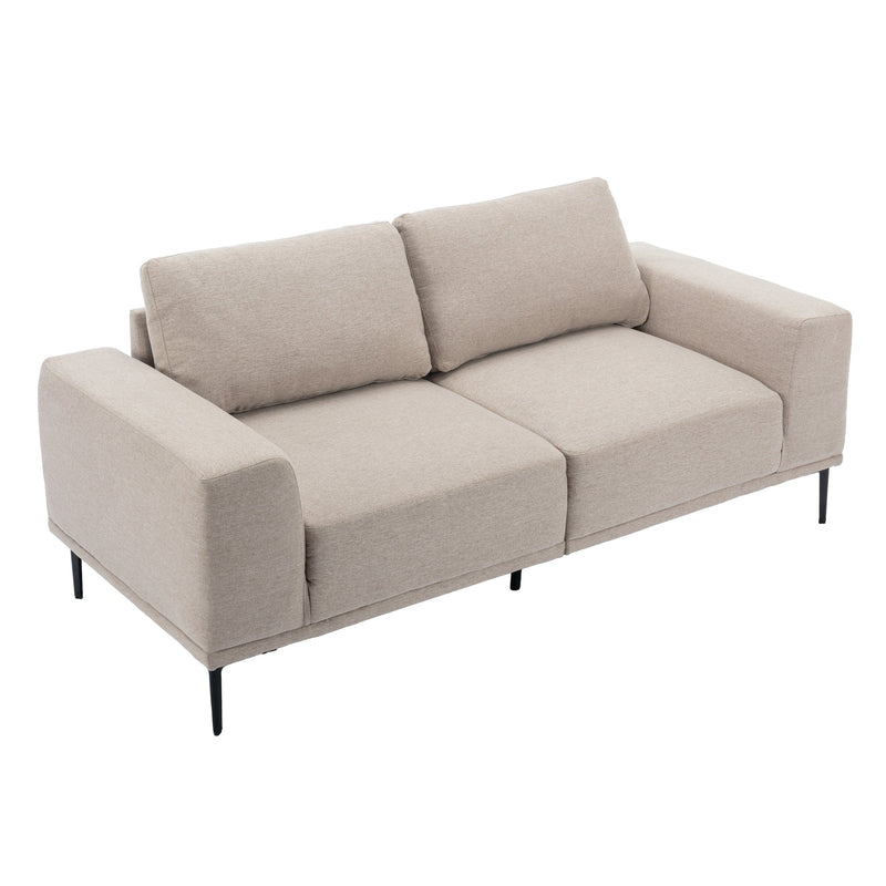 Premium Mid-Century Modern Beige Linen Fabric Loveseat Couch Sofa (93742186) - HBG