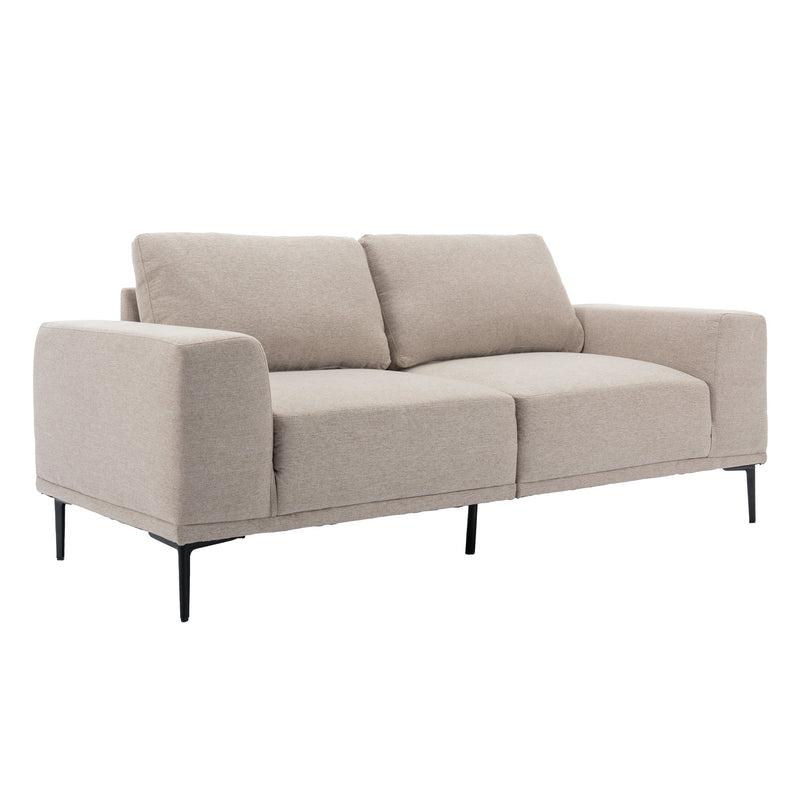 Premium Mid-Century Modern Beige Linen Fabric Loveseat Couch Sofa (93742186) - HBG