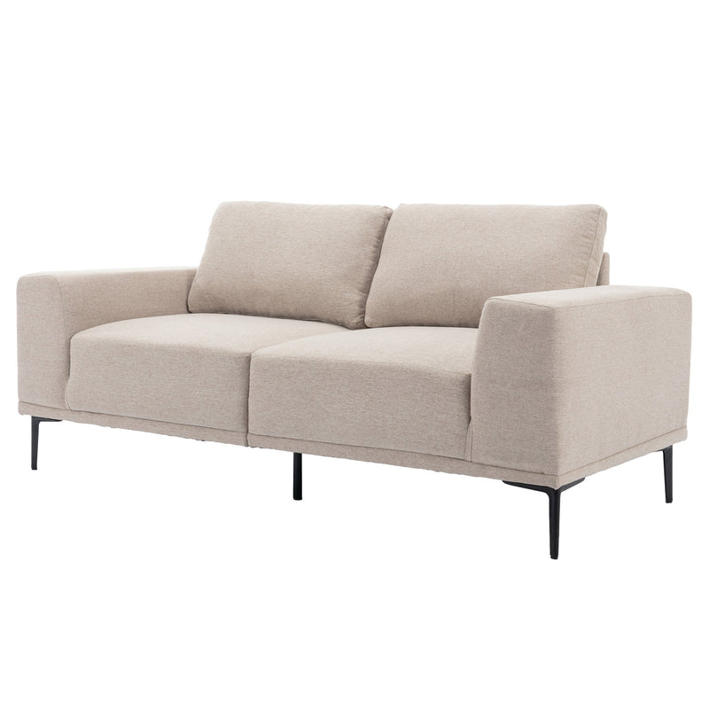 Premium Mid-Century Modern Beige Linen Fabric Loveseat Couch Sofa (93742186) - HBG