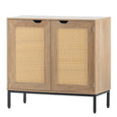 Premium Mid Century Natural Wood Rustic Accent Cabinet With Rattan Doors, 32" (97136524) - HBG