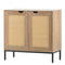 Premium Mid Century Natural Wood Rustic Accent Cabinet With Rattan Doors, 32" (97136524) - HBG