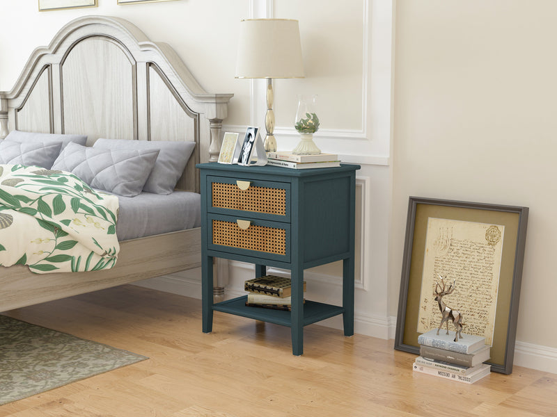 Premium Natural Chic Rattan 2-Drawer Side Table, Green (91638274) - HBG