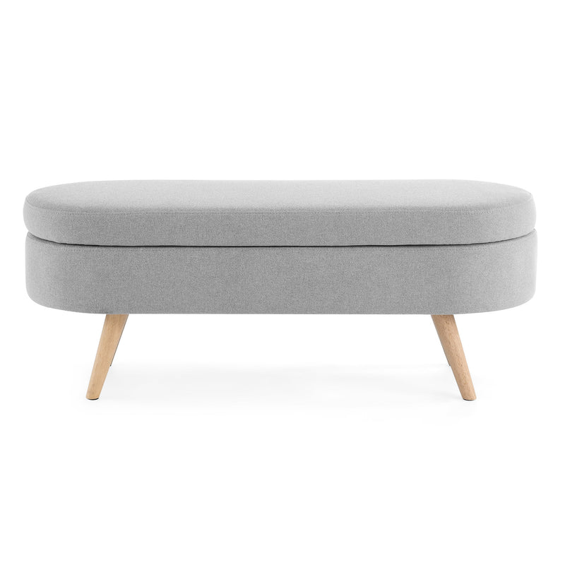 Premium Sturdy Gray Oval Ottoman With Storage And Rubberwood Legs, 43.5" (92768531) - HBG