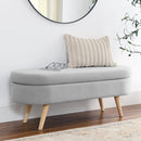 Premium Sturdy Gray Oval Ottoman With Storage And Rubberwood Legs, 43.5" (92768531) - HBG