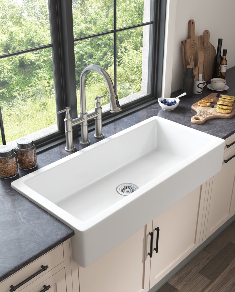 Premium White Single Bowl Fireclay Porcelain Ceramic Farmhouse Kitchen Sink, 37" (95716483) - HBG