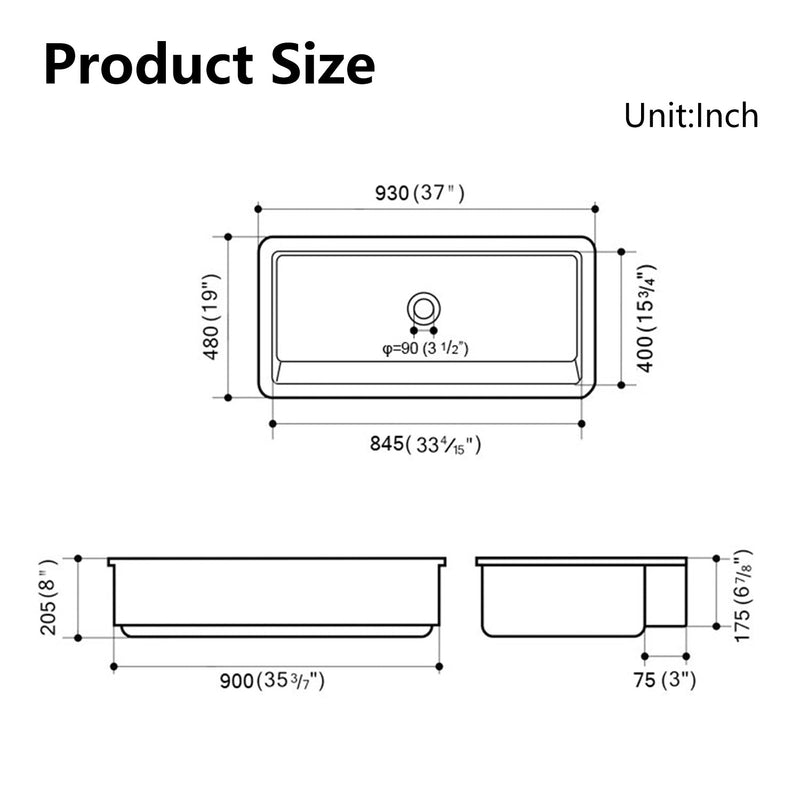 Premium White Single Bowl Fireclay Porcelain Ceramic Farmhouse Kitchen Sink, 37" (95716483) - HBG