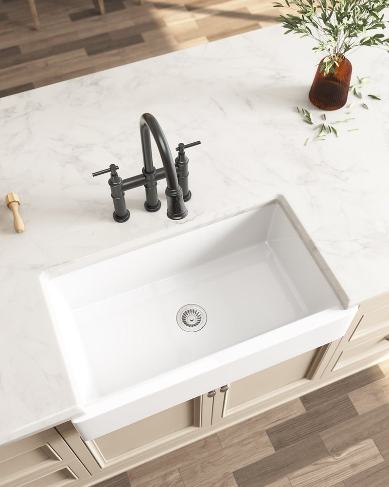 Premium White Single Bowl Fireclay Porcelain Ceramic Farmhouse Kitchen Sink, 37" (95716483) - HBG