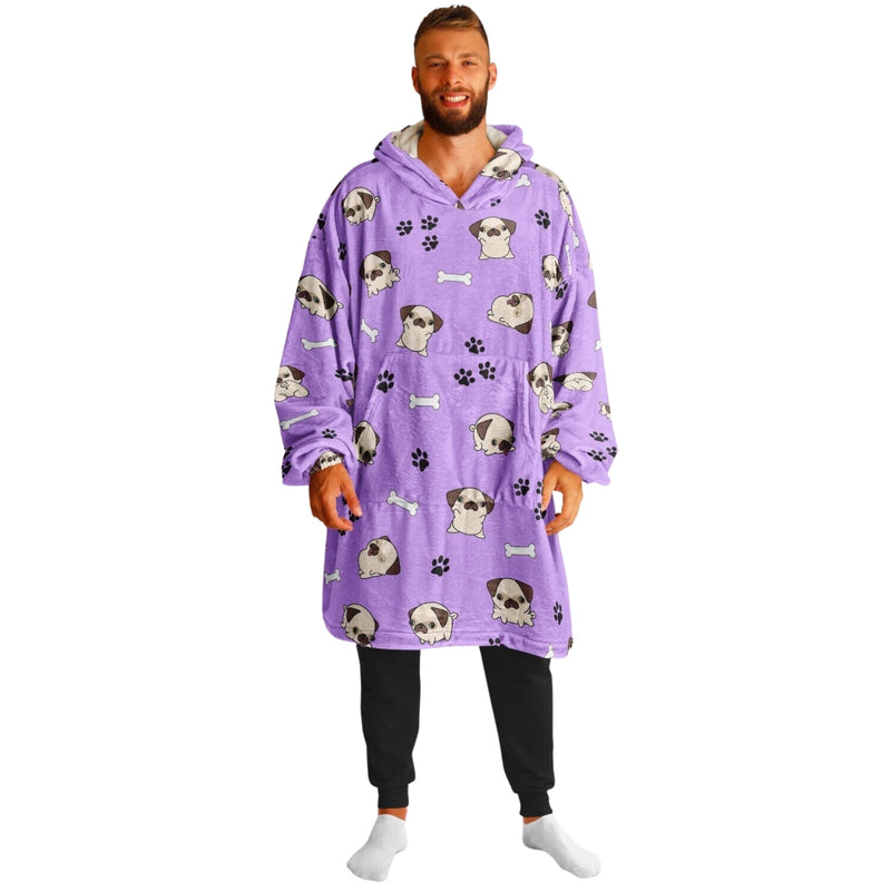 PUG SLEEP HOODIE - Premium Soft Polyester Unisize Wearable Snug Hoodie Blanket With Plush Hood - HBG