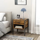 Rustic Brown Industrial 2-Tier Nightstand With Sturdy Steel Frame, 20" (HBG80143) - HBG