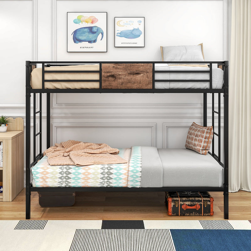 Sleek Twin Metal Bunk Bed Frame With Ladder, Black (96817263) - HBG