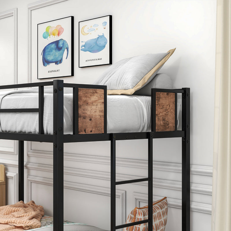 Sleek Twin Metal Bunk Bed Frame With Ladder, Black (96817263) - HBG