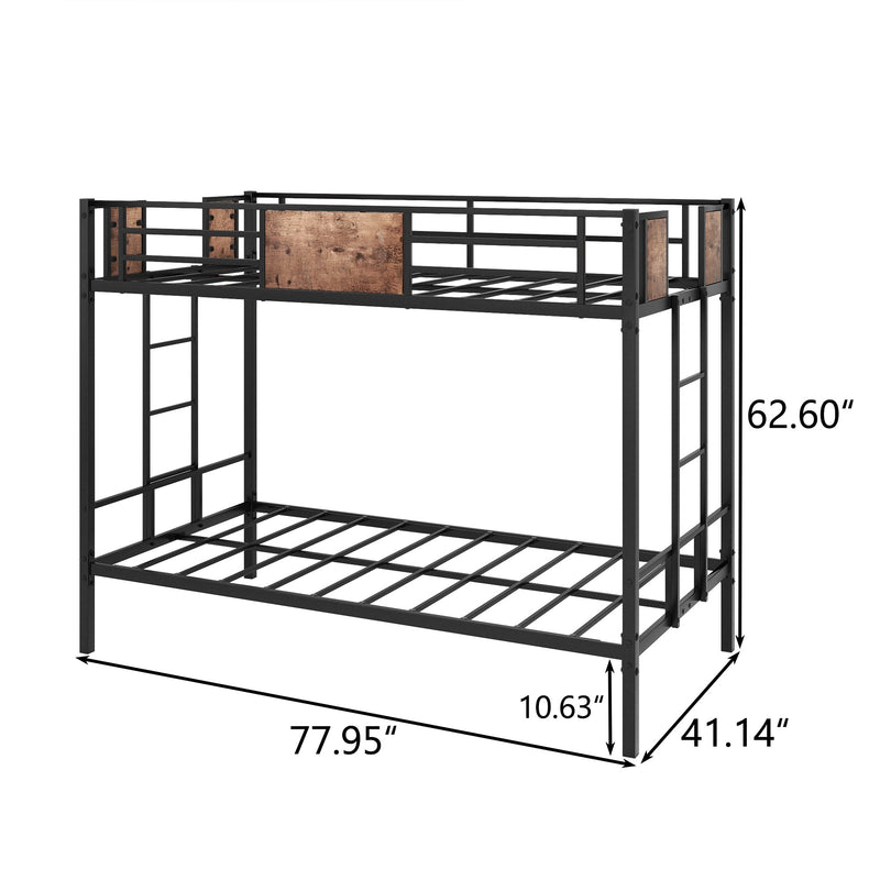 Sleek Twin Metal Bunk Bed Frame With Ladder, Black (96817263) - HBG