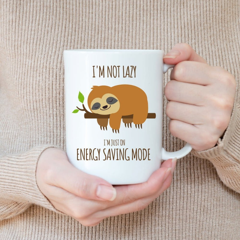 SLOTH REST MUG - Premium Large White Round BPA-Free Cute Ceramic Coffee Tea Mug With C-Handle, Demonstration View