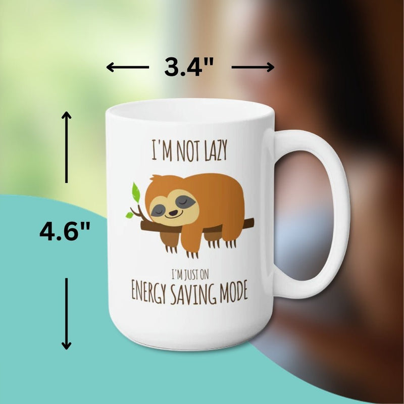 SLOTH REST MUG - Premium Large White Round BPA-Free Cute Ceramic Coffee Tea Mug With C-Handle, 15OZ Measurement View