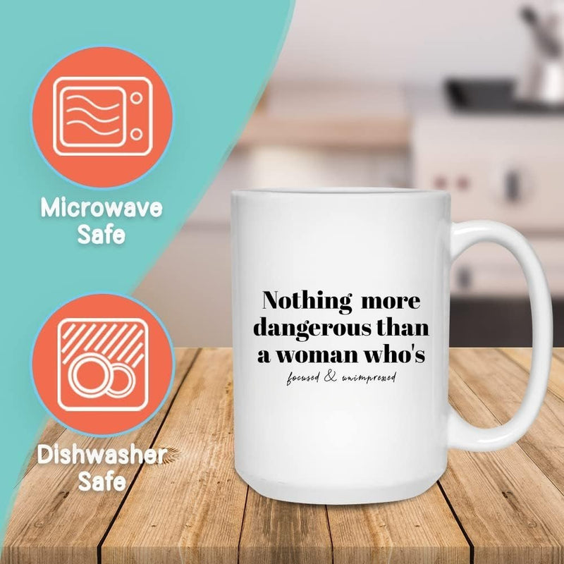 STRONG WOMEN GROWTH MUG - Premium Large White Round BPA-Free Cute Ceramic Coffee Tea Mug With C-Handle, Features, Text View