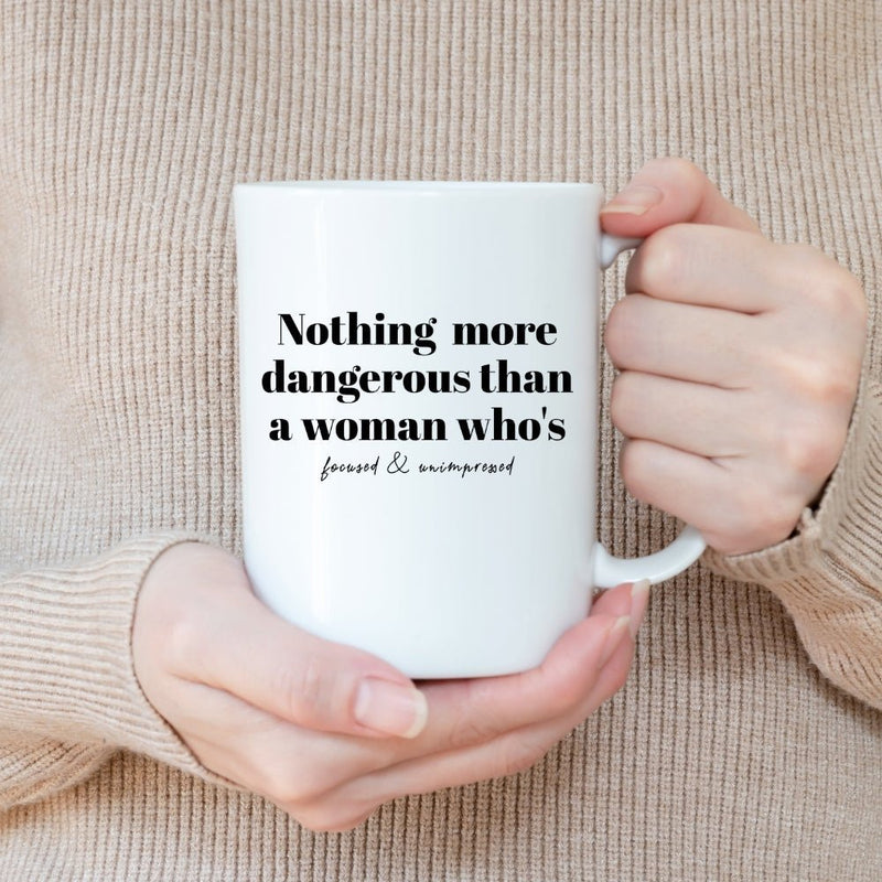 STRONG WOMEN GROWTH MUG - Premium Large White Round BPA-Free Cute Ceramic Coffee Tea Mug With C-Handle, Measurement View