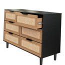 Stylish 6-Drawer Black Rattan Dresser For Bedroom And Living Room (92730415) - HBG