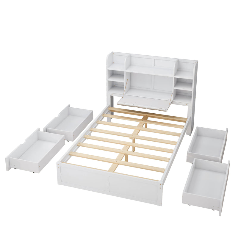 Stylish Full-Size Bed Frame With Storage And Shelves, White (96387651) - HBG