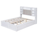 Stylish Full-Size Bed Frame With Storage And Shelves, White (96387651) - HBG