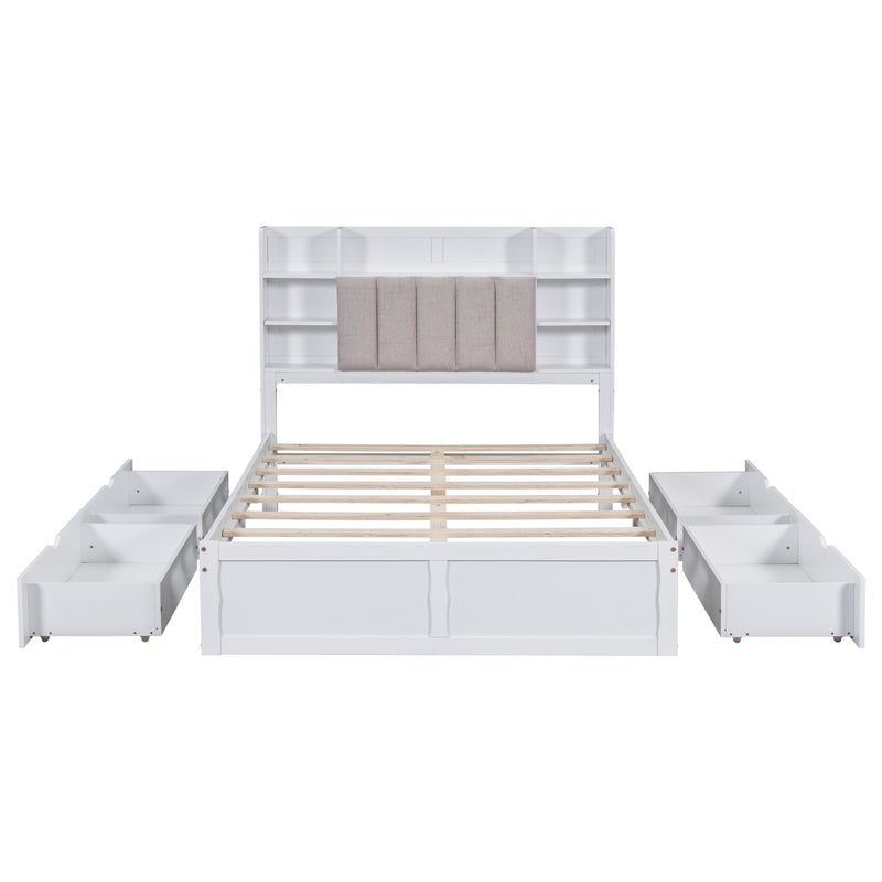 Stylish Full-Size Bed Frame With Storage And Shelves, White (96387651) - HBG